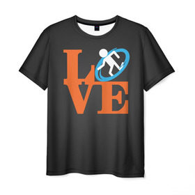 Мужская футболка 3D с принтом Love Portal в Екатеринбурге, 100% полиэфир | прямой крой, круглый вырез горловины, длина до линии бедер | Тематика изображения на принте: aperture labs | люблю | портал