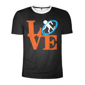 Мужская футболка 3D спортивная с принтом Love Portal в Екатеринбурге, 100% полиэстер с улучшенными характеристиками | приталенный силуэт, круглая горловина, широкие плечи, сужается к линии бедра | Тематика изображения на принте: aperture labs | люблю | портал