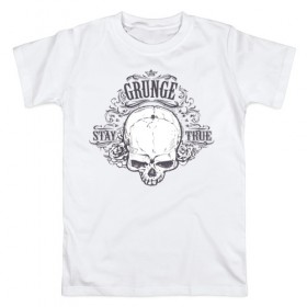 Мужская футболка хлопок с принтом Stay true в Екатеринбурге, 100% хлопок | прямой крой, круглый вырез горловины, длина до линии бедер, слегка спущенное плечо. | grunge | skull | скелет