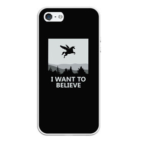 Чехол для iPhone 5/5S матовый с принтом I Want to Believe в Екатеринбурге, Силикон | Область печати: задняя сторона чехла, без боковых панелей | magic | unicorn | верить | единорог | лес | магия