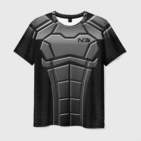 Мужская футболка 3D с принтом КОСТЮМ N7 в Екатеринбурге, 100% полиэфир | прямой крой, круглый вырез горловины, длина до линии бедер | Тематика изображения на принте: n7 | броня | костюм | масс эффект | н7 | стальная броня | шепард