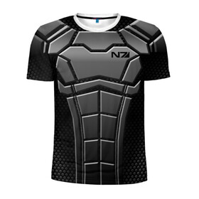 Мужская футболка 3D спортивная с принтом КОСТЮМ N7 в Екатеринбурге, 100% полиэстер с улучшенными характеристиками | приталенный силуэт, круглая горловина, широкие плечи, сужается к линии бедра | n7 | броня | костюм | масс эффект | н7 | стальная броня | шепард