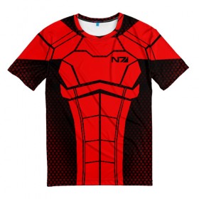 Мужская футболка 3D с принтом КОСТЮМ N7 в Екатеринбурге, 100% полиэфир | прямой крой, круглый вырез горловины, длина до линии бедер | n7 | броня | костюм | масс эффект | н7 | стальная броня | шепард