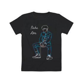 Детская футболка хлопок с принтом Fake love (BTS) в Екатеринбурге, 100% хлопок | круглый вырез горловины, полуприлегающий силуэт, длина до линии бедер | k pop | корея | линии | музыка | неон