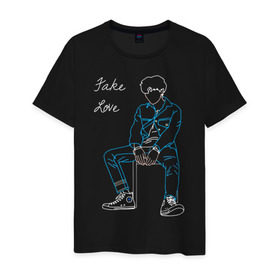 Мужская футболка хлопок с принтом Fake love (BTS) в Екатеринбурге, 100% хлопок | прямой крой, круглый вырез горловины, длина до линии бедер, слегка спущенное плечо. | k pop | корея | линии | музыка | неон