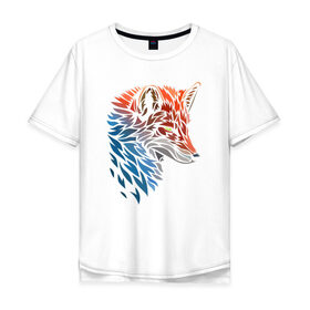 Мужская футболка хлопок Oversize с принтом Пестрая лисица в Екатеринбурге, 100% хлопок | свободный крой, круглый ворот, “спинка” длиннее передней части | глаза | голова | животное | лиса | минимализм | пестрая лисица | узоры | хищник | шерсть
