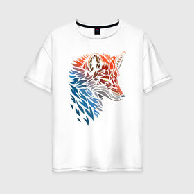 Женская футболка хлопок Oversize с принтом Пестрая лисица в Екатеринбурге, 100% хлопок | свободный крой, круглый ворот, спущенный рукав, длина до линии бедер
 | глаза | голова | животное | лиса | минимализм | пестрая лисица | узоры | хищник | шерсть