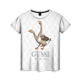 Женская футболка 3D с принтом Гуси в Екатеринбурге, 100% полиэфир ( синтетическое хлопкоподобное полотно) | прямой крой, круглый вырез горловины, длина до линии бедер | anti | bird | geese | go | gussi | home | snake | анти | брэнд | верховный | высший | гуси | гуччи | домашняя | знак | идут | картинка | крутой | логотип | лучший | мода | молодёжная | популярная | прикол | птица | рисунок