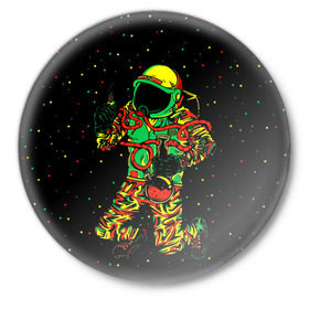 Значок с принтом Космонавт с кальяном в Екатеринбурге,  металл | круглая форма, металлическая застежка в виде булавки | бесконечность | верховный | вселенная | графика | день | звёзды | изображение | картинка | кос | космонавт | космос | круто | лучший | мода | молодёжная | небо | поп арт | праздник | рисунок | сказка