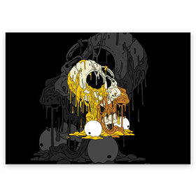 Поздравительная открытка с принтом Simpsons Halloween в Екатеринбурге, 100% бумага | плотность бумаги 280 г/м2, матовая, на обратной стороне линовка и место для марки
 | аниме | брызги | вымышленный | высший | голова | жидкий | зомби | ирландия | капли | кости | крутой | мертвец | мода | молодёжный | мультфильм | персонаж | подарок | праздник | сериал | симпсоны | скелет