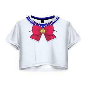 Женская футболка 3D укороченная с принтом Матроска в Екатеринбурге, 100% полиэстер | круглая горловина, длина футболки до линии талии, рукава с отворотами | Тематика изображения на принте: sailor moon | костюм | луна | сейлор мун | сейлормун