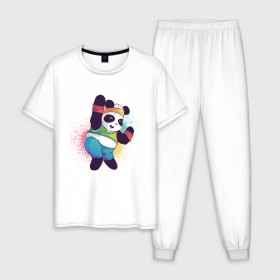 Мужская пижама хлопок с принтом Панда Зумба в Екатеринбурге, 100% хлопок | брюки и футболка прямого кроя, без карманов, на брюках мягкая резинка на поясе и по низу штанин
 | dance | зумба | панда | танцует | танцы | фитнес