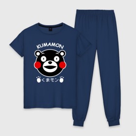 Женская пижама хлопок с принтом KUMAMON в Екатеринбурге, 100% хлопок | брюки и футболка прямого кроя, без карманов, на брюках мягкая резинка на поясе и по низу штанин | japanese | kumamon | kumamoto | аниме | игрушка | кумамон | кумамото сапурайдзу | персонаж | талисман | япония