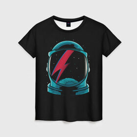 Женская футболка 3D с принтом Space Bowie в Екатеринбурге, 100% полиэфир ( синтетическое хлопкоподобное полотно) | прямой крой, круглый вырез горловины, длина до линии бедер | david bowie | rock music | дэвид боуи | рок  музыка