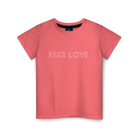 Детская футболка хлопок с принтом FAKE LOVE BTS в Екатеринбурге, 100% хлопок | круглый вырез горловины, полуприлегающий силуэт, длина до линии бедер | bangtan boys | beyond the scene | bts | fake love | k pop | music | арэм | ви | джей хоуп | джин | музыка | сюга | чимин | чонгук