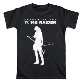 Мужская футболка хлопок с принтом Tomb Raider LOGO в Екатеринбурге, 100% хлопок | прямой крой, круглый вырез горловины, длина до линии бедер, слегка спущенное плечо. | воительница | женщина | игра | крофт | лара | персонаж