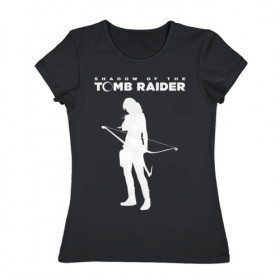 Женская футболка хлопок с принтом Tomb Raider LOGO в Екатеринбурге, 100% хлопок | прямой крой, круглый вырез горловины, длина до линии бедер, слегка спущенное плечо | воительница | женщина | игра | крофт | лара | персонаж