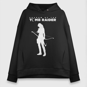 Женское худи Oversize хлопок с принтом Tomb Raider LOGO в Екатеринбурге, френч-терри — 70% хлопок, 30% полиэстер. Мягкий теплый начес внутри —100% хлопок | боковые карманы, эластичные манжеты и нижняя кромка, капюшон на магнитной кнопке | воительница | женщина | игра | крофт | лара | персонаж