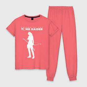 Женская пижама хлопок с принтом Tomb Raider LOGO в Екатеринбурге, 100% хлопок | брюки и футболка прямого кроя, без карманов, на брюках мягкая резинка на поясе и по низу штанин | воительница | женщина | игра | крофт | лара | персонаж