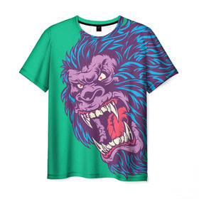 Мужская футболка 3D с принтом Neon Yeti в Екатеринбурге, 100% полиэфир | прямой крой, круглый вырез горловины, длина до линии бедер | beast | gorilla | monster | горилла | животное | йети | монстр