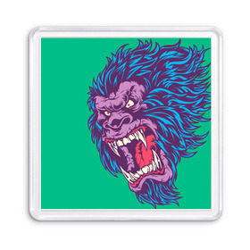 Магнит 55*55 с принтом Neon Yeti в Екатеринбурге, Пластик | Размер: 65*65 мм; Размер печати: 55*55 мм | beast | gorilla | monster | горилла | животное | йети | монстр
