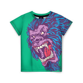 Детская футболка 3D с принтом Neon Yeti в Екатеринбурге, 100% гипоаллергенный полиэфир | прямой крой, круглый вырез горловины, длина до линии бедер, чуть спущенное плечо, ткань немного тянется | beast | gorilla | monster | горилла | животное | йети | монстр