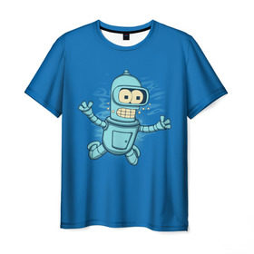 Мужская футболка 3D с принтом Bender Nevermind в Екатеринбурге, 100% полиэфир | прямой крой, круглый вырез горловины, длина до линии бедер | bender | futurama | mult | nevermind | nirvana | simpsons | zoidberg | бендер | зойдберг | мульт | мультик | мультфильм | симпсоны | футурама