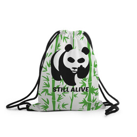 Рюкзак-мешок 3D с принтом Still Alive в Екатеринбурге, 100% полиэстер | плотность ткани — 200 г/м2, размер — 35 х 45 см; лямки — толстые шнурки, застежка на шнуровке, без карманов и подкладки | alive | bamboo | green | greenpeace | panga | peace | still | бамбук | грин | гринпис | живая | живой | зеленый | мир | панда | панды | пис