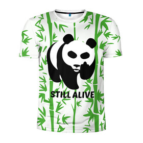 Мужская футболка 3D спортивная с принтом Still Alive в Екатеринбурге, 100% полиэстер с улучшенными характеристиками | приталенный силуэт, круглая горловина, широкие плечи, сужается к линии бедра | Тематика изображения на принте: alive | bamboo | green | greenpeace | panga | peace | still | бамбук | грин | гринпис | живая | живой | зеленый | мир | панда | панды | пис