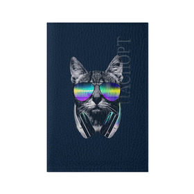 Обложка для паспорта матовая кожа с принтом Кот в Наушниках в Екатеринбурге, натуральная матовая кожа | размер 19,3 х 13,7 см; прозрачные пластиковые крепления | cat | cats | head | headphones | kitten | kitty | music | диджей | кот | котенок | коты | котята | кошка | кошки | музыка | наушники | очки | слушает | усы