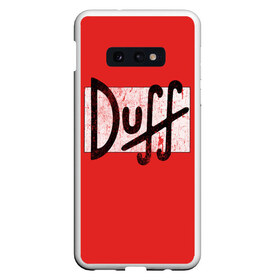 Чехол для Samsung S10E с принтом Duff Beer в Екатеринбурге, Силикон | Область печати: задняя сторона чехла, без боковых панелей | Тематика изображения на принте: beer | donut | duff | fun | homer | joke | simpson | simpsons | гомер | дафф | пончик | прикол | приколы | симпсон | симпсоны