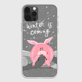 Чехол для iPhone 12 Pro Max с принтом Winter is coming в Екатеринбурге, Силикон |  | Тематика изображения на принте: весёлый | вяжет | год | домашняя | животные | зима | клубок | мороз | надпись | наступает | новый год | п | поздравление | поросенок | праздник | прикольный | пятачок | рождество | розовый