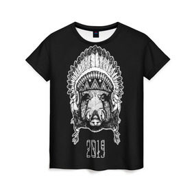 Женская футболка 3D с принтом Кабан 2019 в Екатеринбурге, 100% полиэфир ( синтетическое хлопкоподобное полотно) | прямой крой, круглый вырез горловины, длина до линии бедер | верховный | вождь | год | голова | дикий | животные | индеец | ирокез | к | кабан | клыки | круто | лидер | лучший | мода | молодёжная | новый год | подарок | поздравление | поросенок | праздник | рисунок