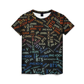 Женская футболка 3D с принтом BTS в Екатеринбурге, 100% полиэфир ( синтетическое хлопкоподобное полотно) | прямой крой, круглый вырез горловины, длина до линии бедер | bangtan boys | beyond the scene | bts | k pop | music | арэм | ви | джей хоуп | джин | музыка | состав | сюга | чимин | чонгук