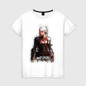Женская футболка хлопок с принтом Witcher в Екатеринбурге, 100% хлопок | прямой крой, круглый вырез горловины, длина до линии бедер, слегка спущенное плечо | witcher | ведьмак | девушка | игры | книги | краска | стилизация | цири