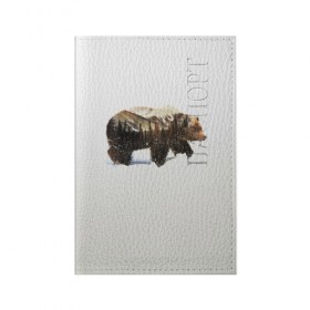 Обложка для паспорта матовая кожа с принтом Лесной Медведь в Екатеринбурге, натуральная матовая кожа | размер 19,3 х 13,7 см; прозрачные пластиковые крепления | Тематика изображения на принте: bear | bears | forest | snow | tree | trees | winter | гора | горы | деревья | зима | лес | лесной | медведи | медведь | мишка | мишки | снег