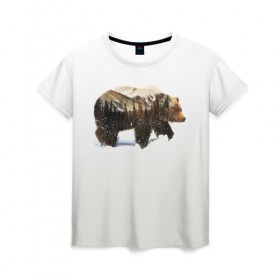 Женская футболка 3D с принтом Лесной Медведь в Екатеринбурге, 100% полиэфир ( синтетическое хлопкоподобное полотно) | прямой крой, круглый вырез горловины, длина до линии бедер | bear | bears | forest | snow | tree | trees | winter | гора | горы | деревья | зима | лес | лесной | медведи | медведь | мишка | мишки | снег