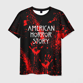 Мужская футболка 3D с принтом AMERICAN HORROR STORY в Екатеринбурге, 100% полиэфир | прямой крой, круглый вырез горловины, длина до линии бедер | Тематика изображения на принте: american horror story | blood | американская история ужасов | брызги | кровь | сериал | ужасы