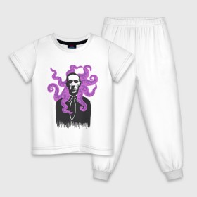 Детская пижама хлопок с принтом Лавкрафт в Екатеринбурге, 100% хлопок |  брюки и футболка прямого кроя, без карманов, на брюках мягкая резинка на поясе и по низу штанин
 | cthulhu | cthulhu fhtagn | lovecraft | ктулху