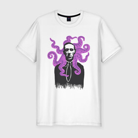 Мужская футболка хлопок Slim с принтом Лавкрафт в Екатеринбурге, 92% хлопок, 8% лайкра | приталенный силуэт, круглый вырез ворота, длина до линии бедра, короткий рукав | cthulhu | cthulhu fhtagn | lovecraft | ктулху