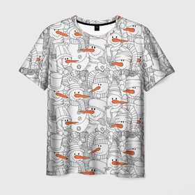 Мужская футболка 3D с принтом Снеговики в Екатеринбурге, 100% полиэфир | прямой крой, круглый вырез горловины, длина до линии бедер | 2019 | вёдра | верховный | год | искусство | картинка | круто | лучший | мода | молодёжная | морковка | новый год | печенья | подарок | поздравление | праздник | рисунок | рождество | с новым годом