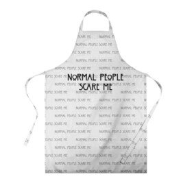 Фартук 3D с принтом NORMAL PEOPLE SCARE ME в Екатеринбурге, 100% полиэстер | общий размер — 65 х 85 см, ширина нагрудника — 26 см, горловина — 53 см, длина завязок — 54 см, общий обхват в поясе — 173 см. Принт на завязках и на горловине наносится с двух сторон, на основной части фартука — только с внешней стороны | american horror story | normal people scare me | американская история ужасов | сериал | ужасы