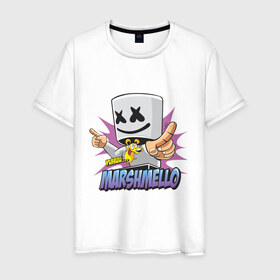 Мужская футболка хлопок с принтом Marshmello в Екатеринбурге, 100% хлопок | прямой крой, круглый вырез горловины, длина до линии бедер, слегка спущенное плечо. | dj | marshmello | marshmelo | в маске | диджей | клубная | клубняк | маршмелло | маршмеллоу | маршмело | маршмэллоу | музыка | электронная