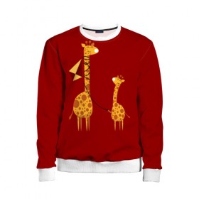 Детский свитшот 3D с принтом Жираф и Жирафик в Екатеринбурге, 100% полиэстер | свободная посадка, прямой крой, мягкая тканевая резинка на рукавах и понизу свитшота | animal | desert | giraffe | long | pattern | skin | tall | высокий | длинная | животное | животные | жираф | жирафы | змей | летучий | пустыня | узор | шея