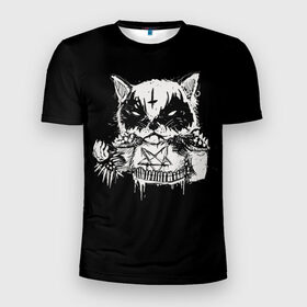 Мужская футболка 3D спортивная с принтом Dark Cat в Екатеринбурге, 100% полиэстер с улучшенными характеристиками | приталенный силуэт, круглая горловина, широкие плечи, сужается к линии бедра | cat | cats | dark | kitten | kitty | pussy | satan | дикий | злой | кот | котенок | котик | котики | коты | котята | кошка | кошки | мрачный | сатанист | черный