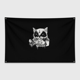 Флаг-баннер с принтом Dark Cat в Екатеринбурге, 100% полиэстер | размер 67 х 109 см, плотность ткани — 95 г/м2; по краям флага есть четыре люверса для крепления | cat | cats | dark | kitten | kitty | pussy | satan | дикий | злой | кот | котенок | котик | котики | коты | котята | кошка | кошки | мрачный | сатанист | черный