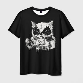 Мужская футболка 3D с принтом Dark Cat в Екатеринбурге, 100% полиэфир | прямой крой, круглый вырез горловины, длина до линии бедер | cat | cats | dark | kitten | kitty | pussy | satan | дикий | злой | кот | котенок | котик | котики | коты | котята | кошка | кошки | мрачный | сатанист | черный