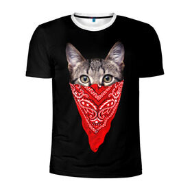 Мужская футболка 3D спортивная с принтом Gangsta Cat в Екатеринбурге, 100% полиэстер с улучшенными характеристиками | приталенный силуэт, круглая горловина, широкие плечи, сужается к линии бедра | cat | cats | gangsta | kitten | kitty | pussy | гангстер | кот | котенок | котик | котики | коты | котята | кошка | кошки | платок