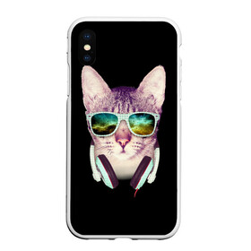 Чехол для iPhone XS Max матовый с принтом Кот в Наушниках в Екатеринбурге, Силикон | Область печати: задняя сторона чехла, без боковых панелей | cat | cats | kitten | kitty | pussy | диджей | кот | котенок | котик | котики | коты | котята | кошка | кошки | наушники | очки