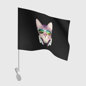 Флаг для автомобиля с принтом Кот в Наушниках в Екатеринбурге, 100% полиэстер | Размер: 30*21 см | Тематика изображения на принте: cat | cats | kitten | kitty | pussy | диджей | кот | котенок | котик | котики | коты | котята | кошка | кошки | наушники | очки